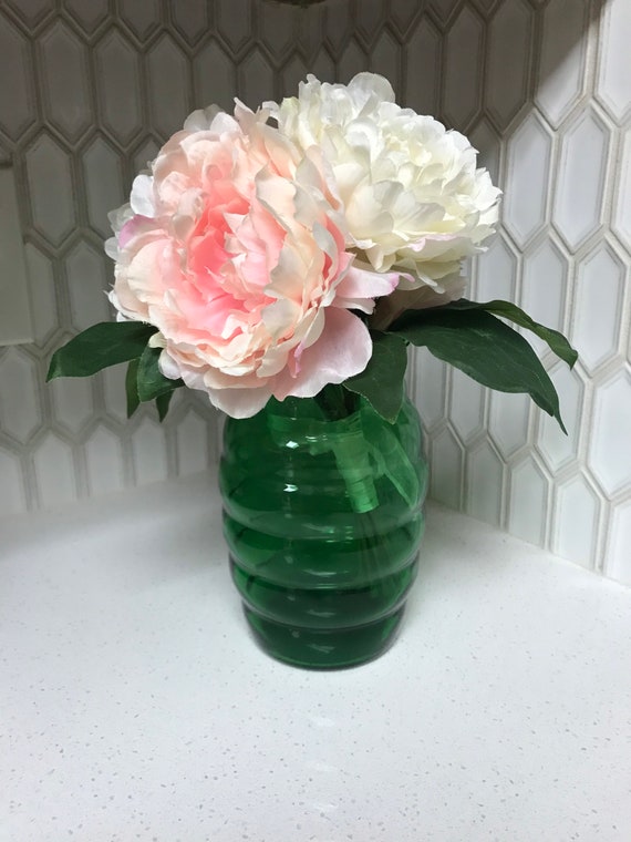 Vintage Beehive Green Glass Vase