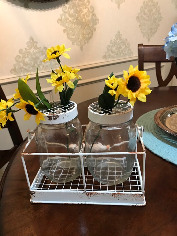 Shabby White Jar Vases & Caddy