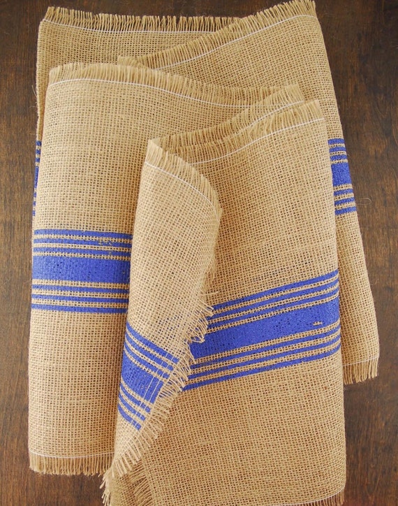 Burlap Blue Striped Table Runner