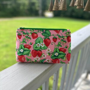 Strawberry makeup bag, strawberries travel pouch, coquette pouch, strawberry project bag