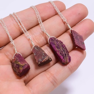 Raw Ruby Pendant Necklace: 925 Sterling Silver, Healing Crystal Jewelry.