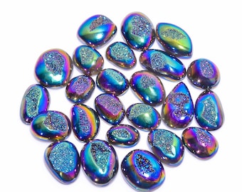 Rainbow Titanium Druzy Gemstone Wholesale Lot, Blue Titanium Druzy Loose Gemstone For Jewelry Making Supplies, Handmade Titanium Druzy.