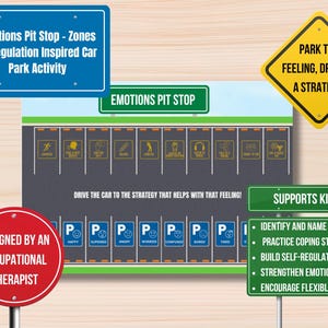 Emotions Pit Stop – Feel it, Park it & Solve it Game | Zones of Regulation Inspired Activity | Designed by an Occupational Therapist