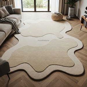 Off White Beige Irregular Abstract Hand Tufted Wool Rugs For Living Room, Modern Tuft 5x8 8x10 Area Rugs For Bedroom, Custom Kids Room Rug