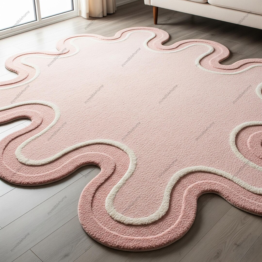 Hand-tufted Wool Rug, Pink Abstract Wavy Design, Modern Area Rug - Etsy
