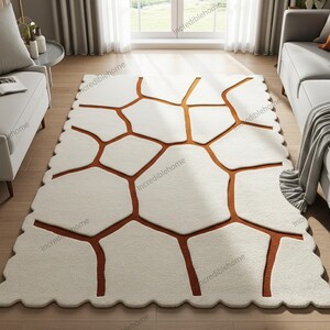 Gedämpfter Beige Brunt Orange Abstrakter Handgetufteter ausgebogter Bordüren Wollteppich Für Kinderzimmer, Moderne Büschel 8x10 Wohnzimmer 9x12 Schlafzimmer Vorleger