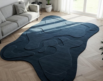Hand Tufted Wool Area Rug, Modern Deep Blue Abstract Rug
