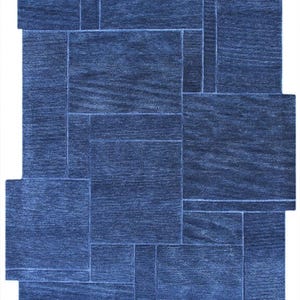 Modern Abstract Solid Blue Area Irregular Rug For Living Room Contemporary Designer Wool Carpet Home Decor