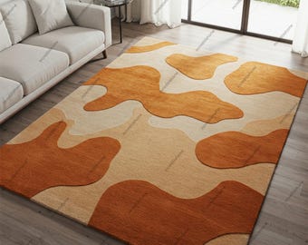 Hand Tufted Wool Rug, Burnt Orange Abstract Design, Modern Area Carpet