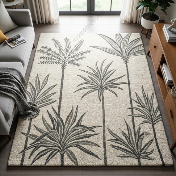 Tufted Tropical Rug Hand Tufted Wool Area Rug, Tropical Palm Tree Design New Zealand