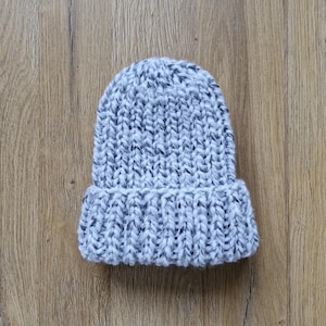 White & Grey Chunky Knit Beanie