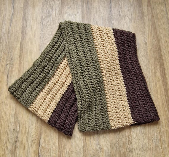 Unisex Stripped Crochet Scarf Green Brown Scarf Long Winter  💚🐻 green and brown striped handmade crochet wool scarf 🐻💚 main image 1