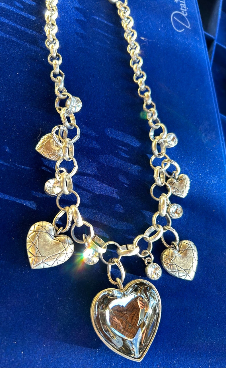 Big Heart Statement Necklace, Central Glass Heart Pendant, Glam