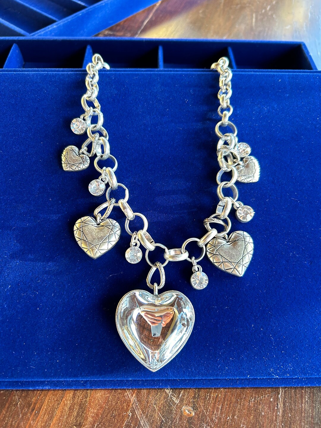 Big Heart Statement Necklace, Central Glass Heart Pendant, Glam