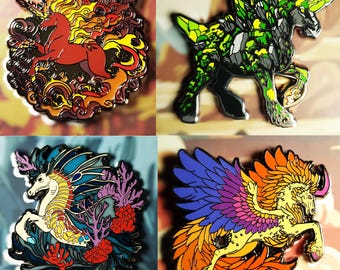 Whimsical ELEMYTHICALS Unicorn Pins Set - Embrace the Elements