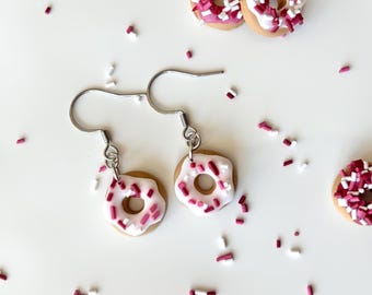Iced Donut Earrings: Handmade Polymer Clay Dessert Jewelry