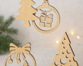 Lasergesneden kerstversieringen. Originele ontwerpen, gebruiksvriendelijk. SVG, EPS, AI, PDF, DXF. Kerstdecoratie. Downloadbare vector.