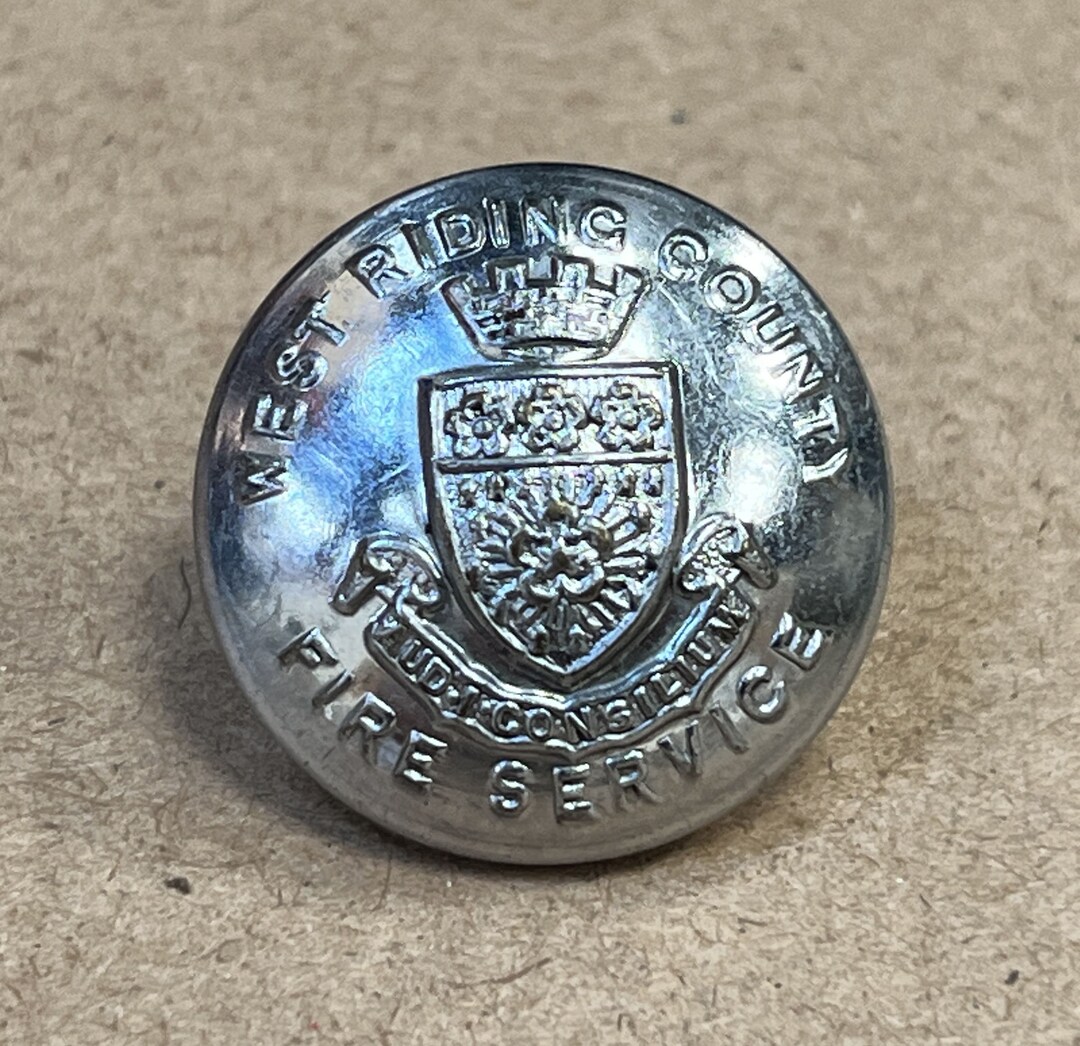 West Riding County Fire Service Uniform Button in a Shield Design With ...