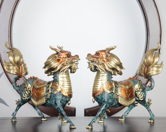4.5 CM China Pure Bronze Foo Dog Lion kylin Unicorn Wealth Animal Amulet Pendant