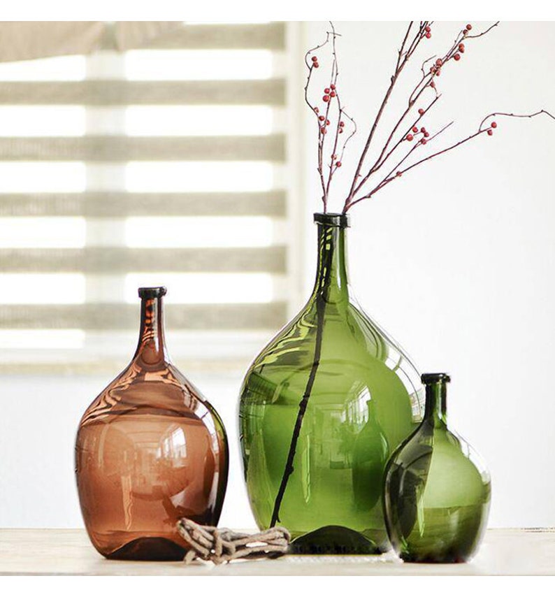 Large Glass Vase Vintage Water Bottle Demijohn Carboy Green Etsy