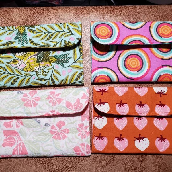 Simple fabric wallets.  Magnetic closure fabric pouch. Bill holder. Pen, checkbook pouch. Ready to ship