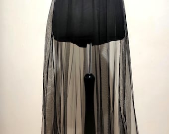 Black tulle skirt for women, Midi length mesh skirts, elegant lace women's skirs