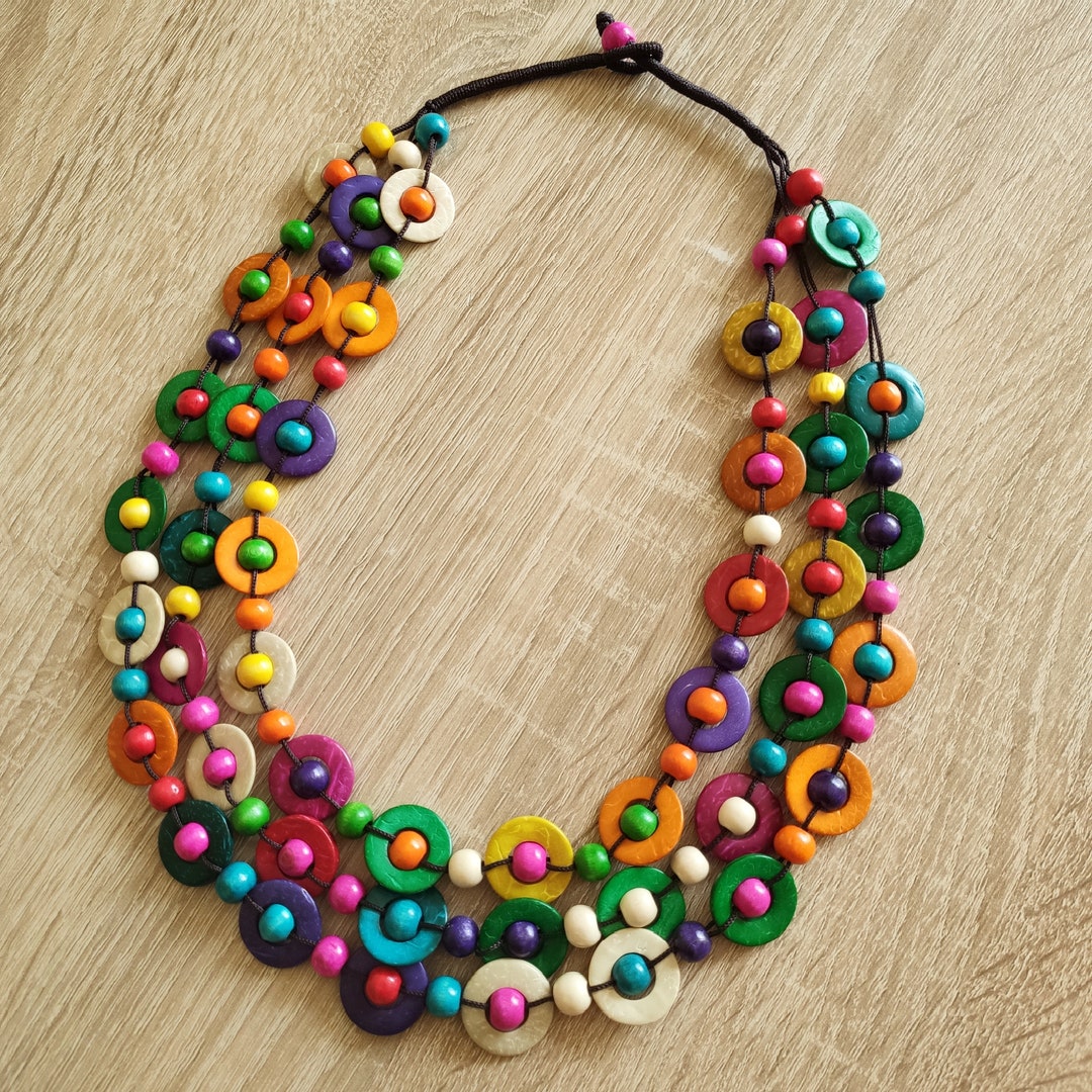 Multicolor - Bella - Modern Art Handpainted Wooden Necklace