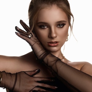 Black Tulle Long Gloves: Elegant Party Dress Gloves (S-M)