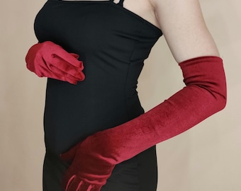 Red Velvet Opera Gloves: Burgundy Costume Party Accessories