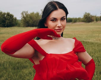 Red Opera Gloves: Stretch Matte Party Dress Gloves