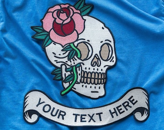 Large Skull & Rose Custom Biker Patch: Personalized Back Patch
