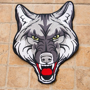 Wolf embroidered patch, large wolf patch, Iron-On Patch, Large Back Patch, biker patch