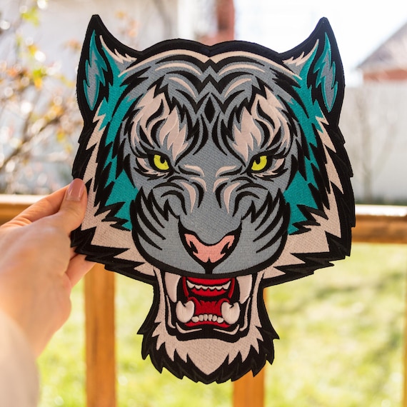 Large Iron on Patches for Jackets, Large Blue Tiger Patch, Iron-on Patch,  Large Back Patch, Biker Patch 