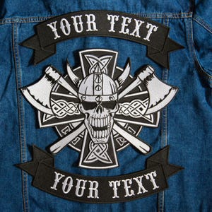 Large Embroidered Viking Skull Patch for Biker Vest