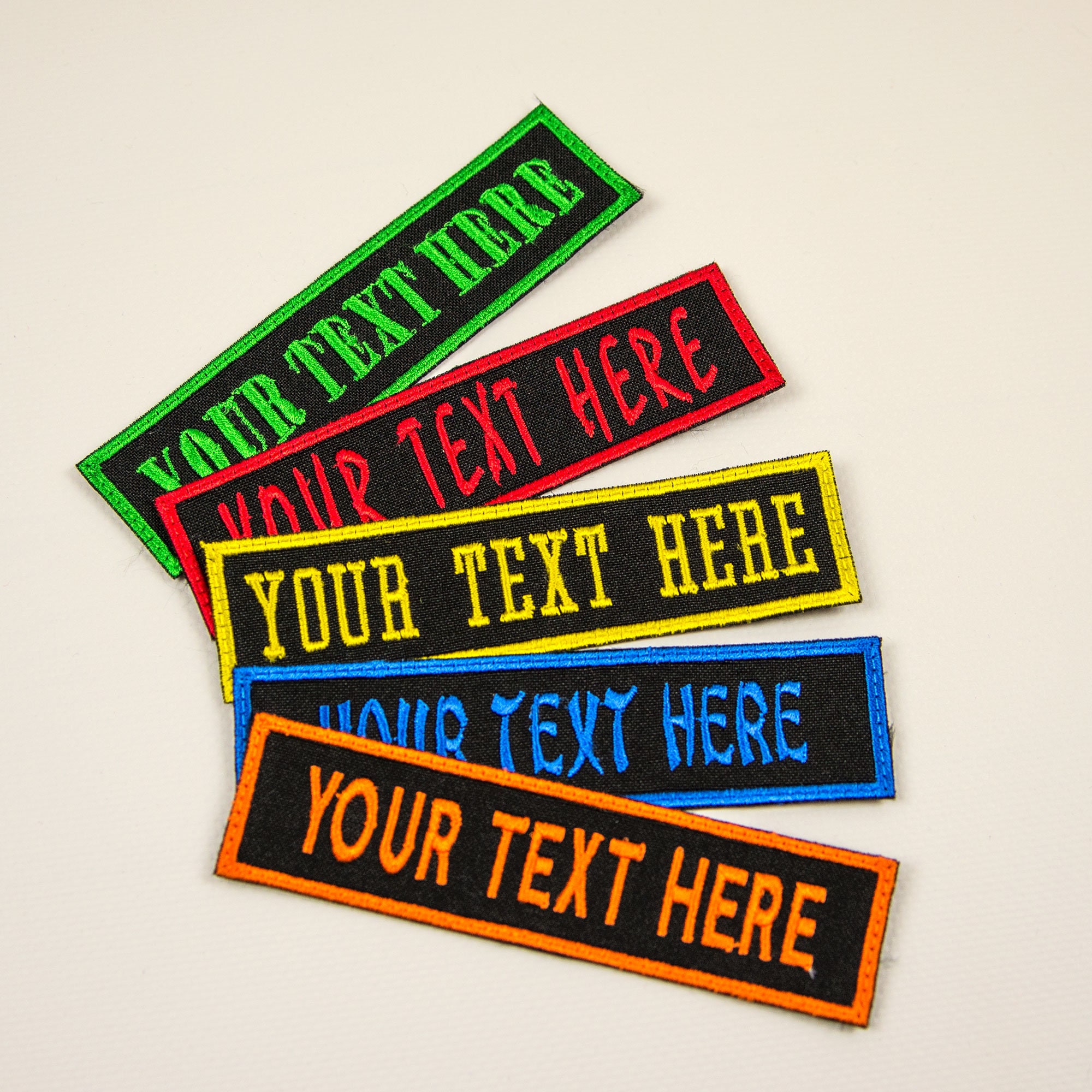 Custom Personalized Embroidered Name Patch Small, Iron On, Velcro, 1 Piece.  Only Black Background. 