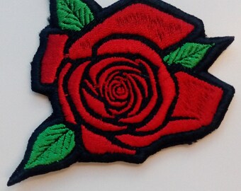 thumbnail interactive-video image 1 of Vibrant Red Rose Iron-On Embroidery Patch – Floral Applique For DIY Crafts 1 of 3
