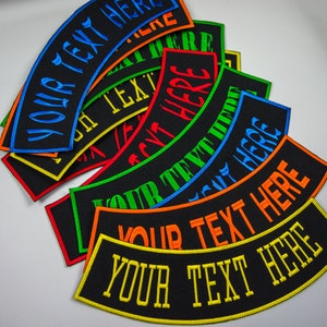 Custom biker patches and rockers, custom velcro patches, custon iron on patches