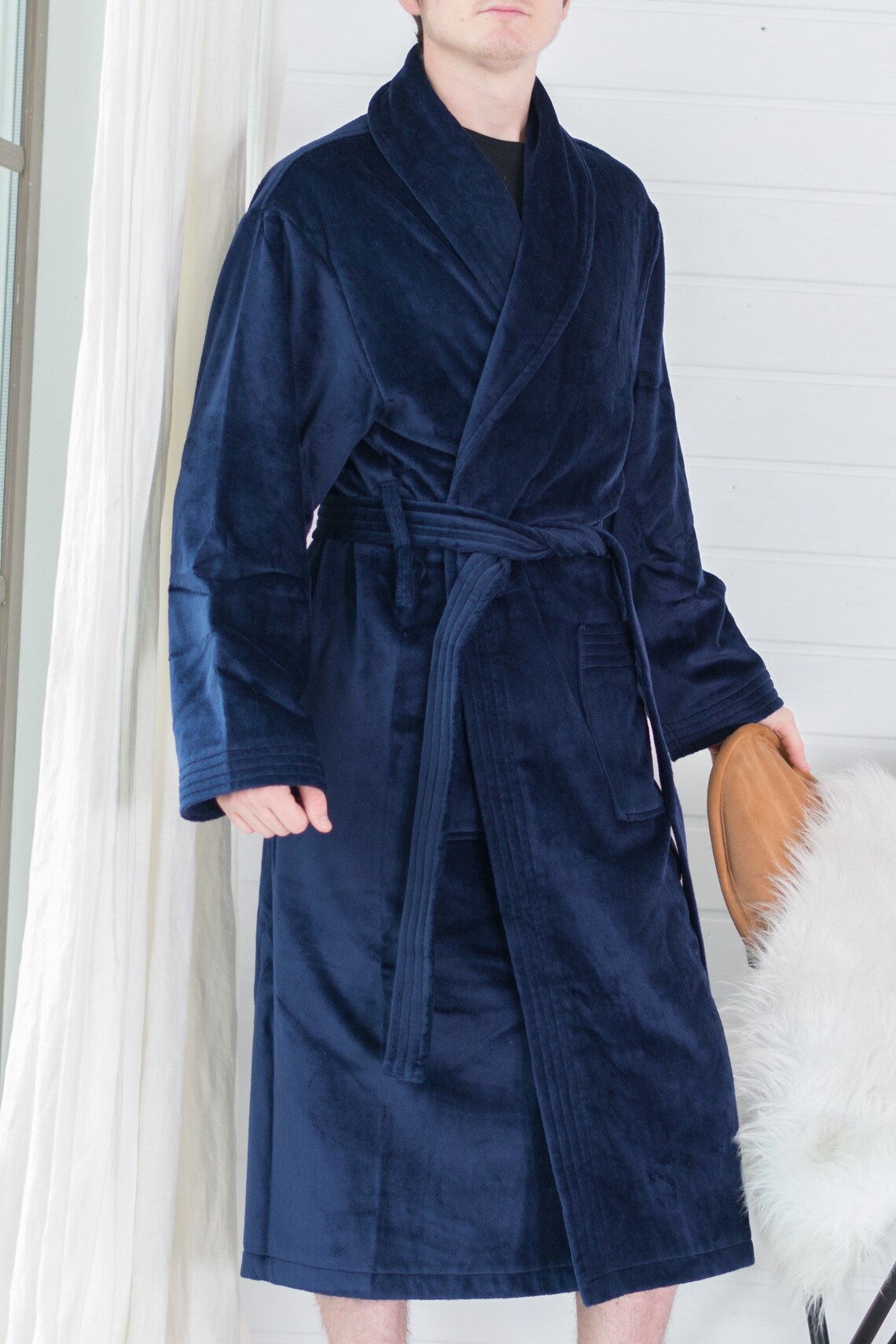 Customised bathrobes mens with lion dark blue cotton 100% | Etsy
