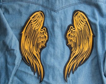 Large wings patch for Jacket, Large Biker Vest Patches, Gothic Iron On