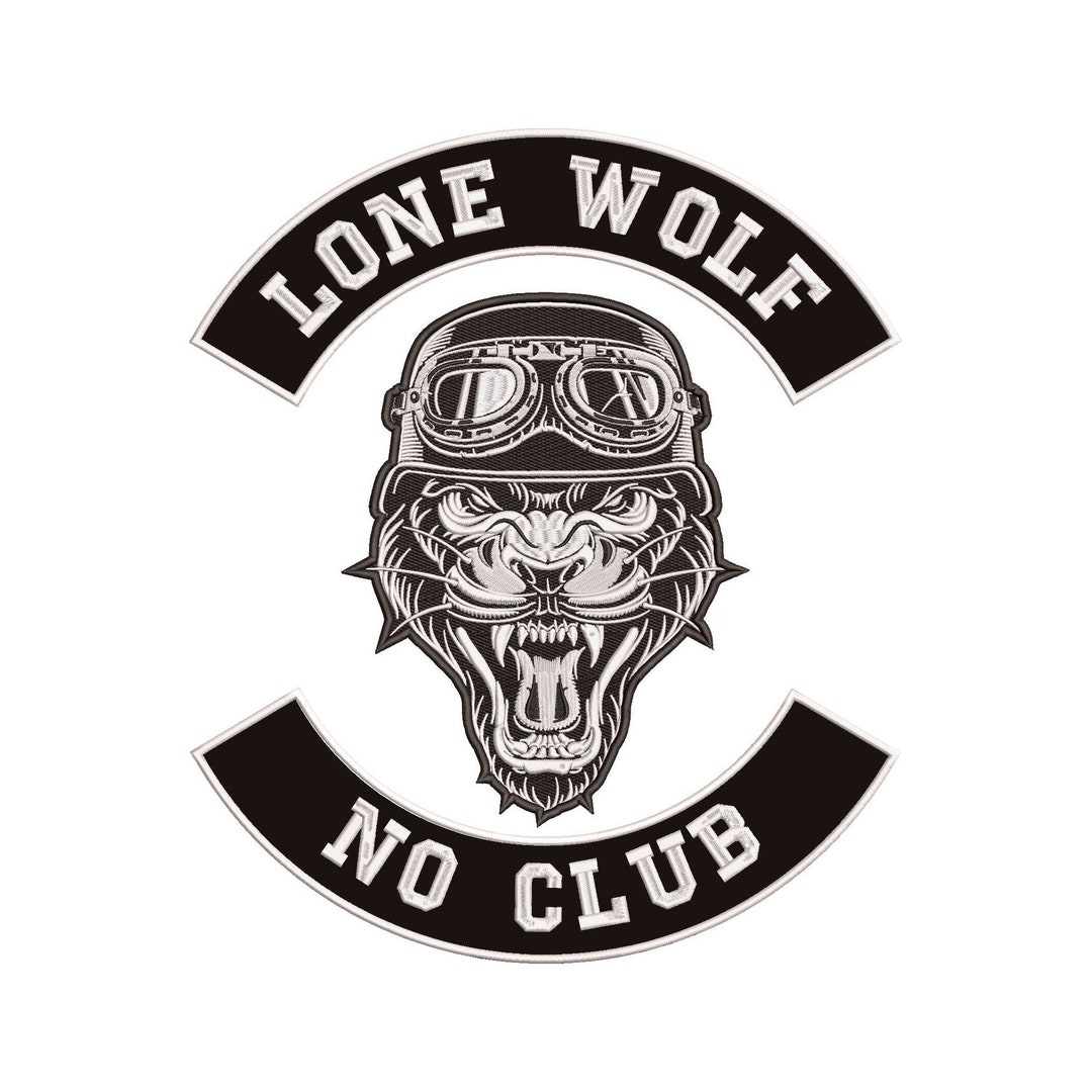 Lone Wolf Biker Patch, Skull Back Patch, Large Biker No Club Skull Back