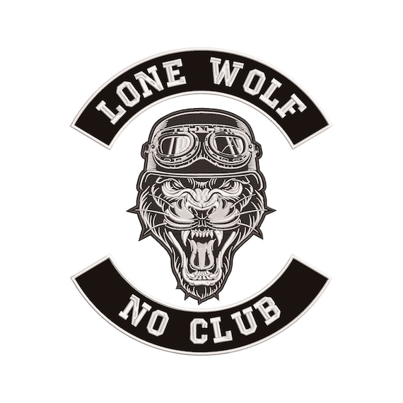 Lone Wolf Biker Patch, Skull Back Patch, Large Biker No Club Skull