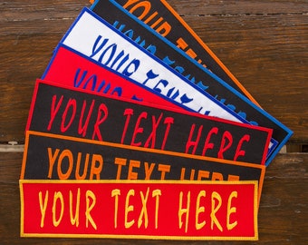 Large embroidered name patches for the back of jacket, iron on, sew on 1 piece