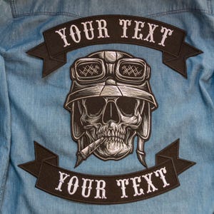 Large Embroidered Biker Back Patch, Embroidered Biker Backpatch with Helmet, Cigar & Goggles