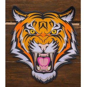 Large embroidered tiger patch, Iron-On Patch, Large Back Patch, biker patch