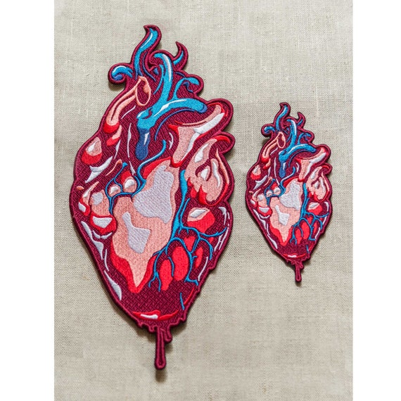 Anatomical heart patch, iron on embroidered, color
