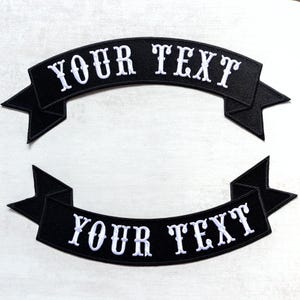 Custom Rocker Patch Set – Top & Bottom Back Text, MC Style Embroidered Rockers, Black Background