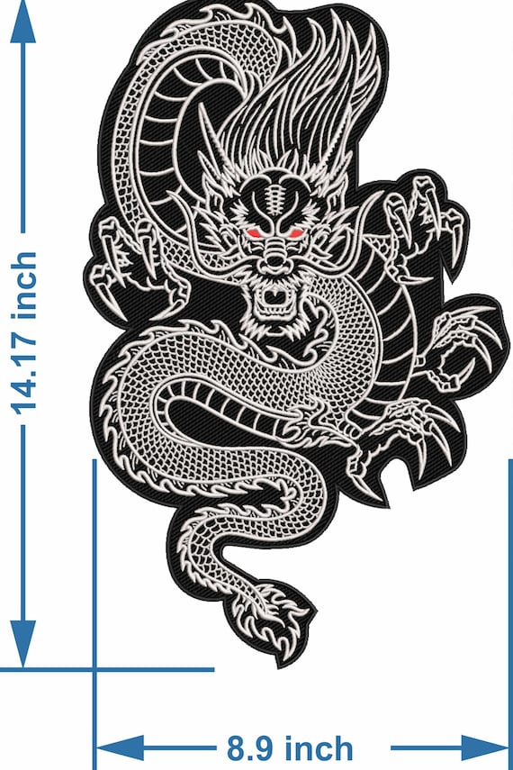 Large Embroidered Dragon Patch Black White, Large Iron on Patches  