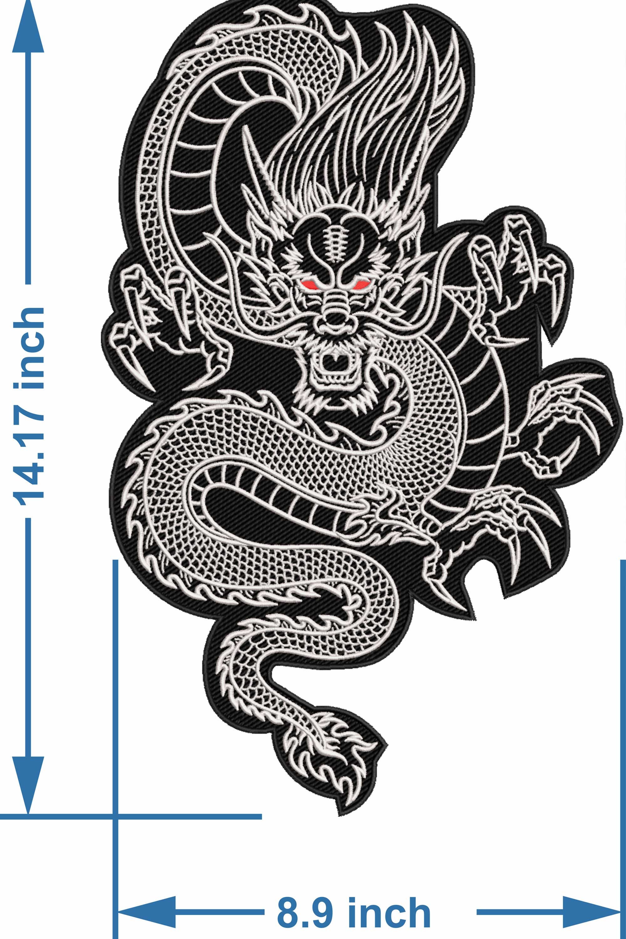 Large Embroidered Dragon Patch Black White, Large Iron on Large Embroidered Dragon Patch Black White, Large Iron on
