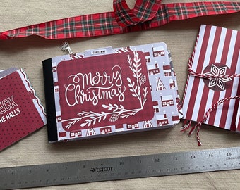 3 Christmas gifts or stocking stuffers - altered lined notebook, small journal, tri-fold gift card  holder - for teachers, co-workers etc.