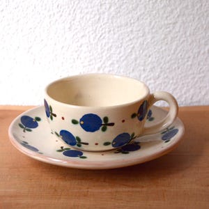 Vintage Ceramic Coffee Cup & Saucer - Hand-painted European folk pottery - Tea Cup